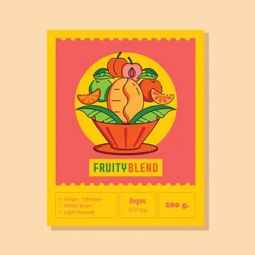 Fruity blend coffee label with dripper Stock Illustration
