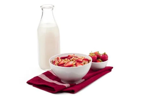 Fruity cereal with milk Stock Photos