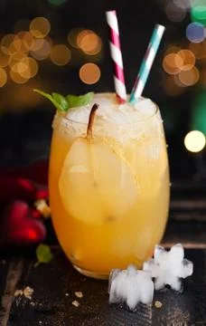 Fruity cocktail with pear Stock Photos