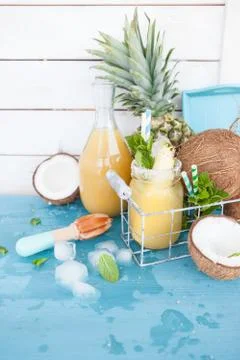 Fruity cocktail with pineapple Stock Photos