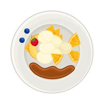 Fruity Foodstuff Arranged in the Shape of Fish on Plate Above View Vector Ilustración de archivo