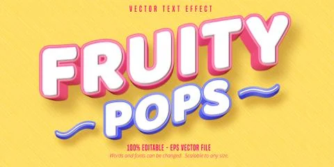 Fruity pops text, 3d pastry style editable font effect Stock Illustration