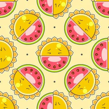 Fruity Seamless Vector Pattern Paint Textured Watermelon Pieces. Stock Illustration