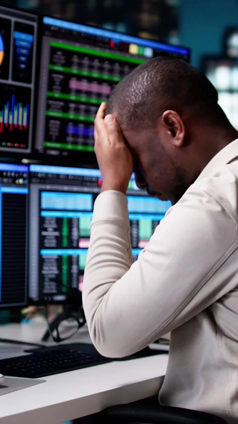 Frustrated African American Man Using Computer Monitor Stock Footage 311734211