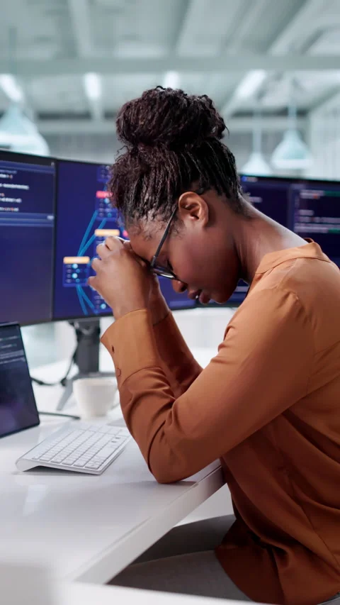 Frustrated African American Software Engineer Overwhelmed Stock Footage 328713468