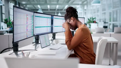 Frustrated African Analyst Utilizing Bad Spreadsheet Software Stock Footage 328400344