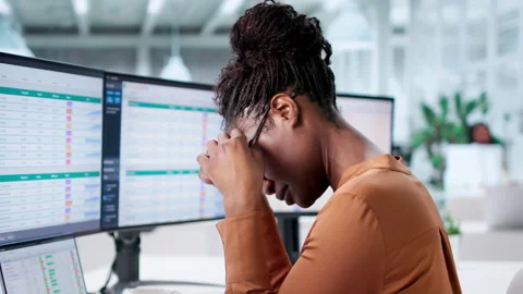 Frustrated African Analyst Utilizing Bad Spreadsheet Software Stock Footage 328713339