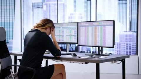 Frustrated Analyst With Spreadsheet Data Stock Footage 260595391