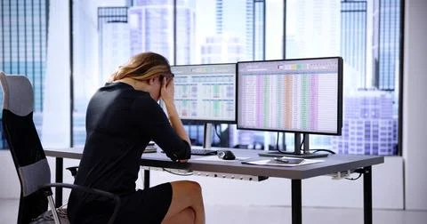 Frustrated Analyst With Spreadsheet Data Stock Photos