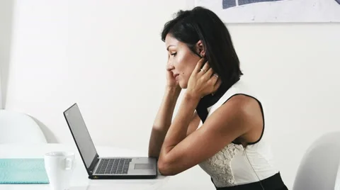 Frustrated and stressed business woman working laptop computer in modern office Stock Footage