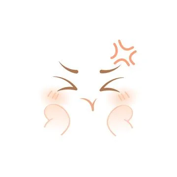 Frustrated anime face with puffed cheeks, blush and angry symbol Illustrazione stock