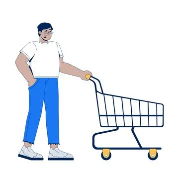 Frustrated arab man with empty shopping cart 2D cartoon character Stock Illustration