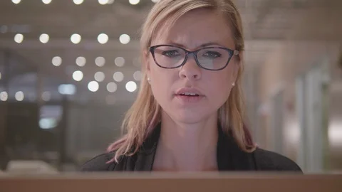 Frustrated Business Beautiful Woman, Stressed Using Computer in Office, Angry Stock Footage