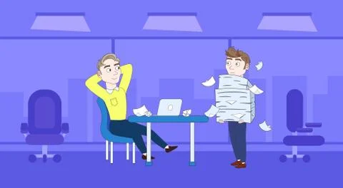 Frustrated Business Man Carry Stack Of Paper Documents To Boss Deadline Concept Stock Illustration
