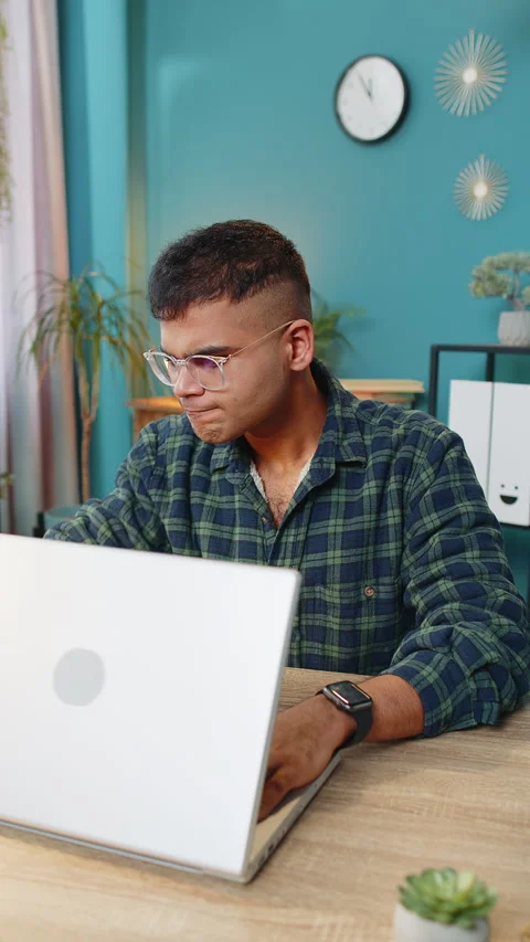 Frustrated business man having software problems with laptop error or mistake Stock Footage 275349923