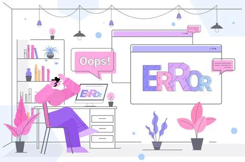 Frustrated businessman with error message on screen site with problem not Stock Illustration