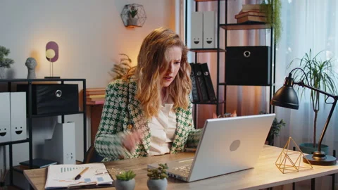 Frustrated businesswoman having software problems with laptop error or mistake Stock Footage 296131836