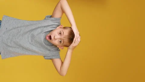 Frustrated child panic attack scared boy yelling Stock Footage 143897085