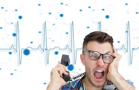 Frustrated computer engineer screaming while on call Illustrazione stock