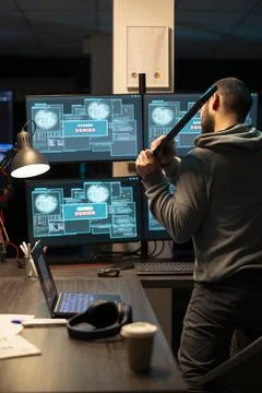 Frustrated Developer Confronting Access Denied Screens Foto stock