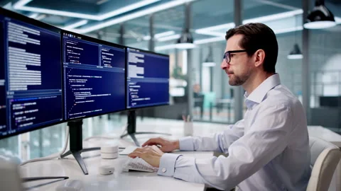 Frustrated Developer Looks At Computer Screen After Coding Mistake Stock Footage 333847349