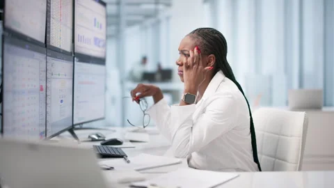 Frustrated Doctor Using Computer To Manage Boring Medical Spreadsheet. Stock Footage 337228093