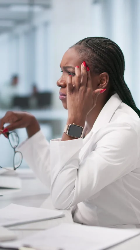 Frustrated Doctor Using Computer To Manage Boring Medical Spreadsheet. Stock Footage 337646056