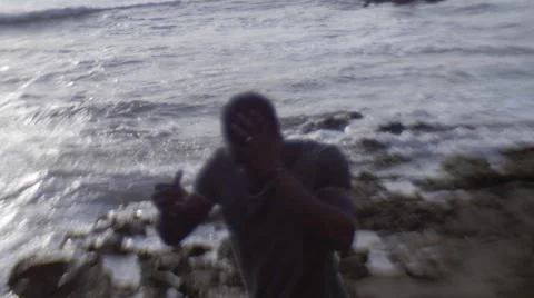 Frustrated guy shouting at the beach area 11 Stock Footage 67522904