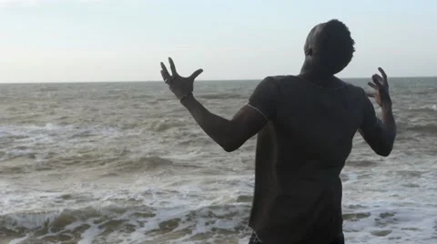 Frustrated guy shouting at the beach area 05 Stock Footage 67556557