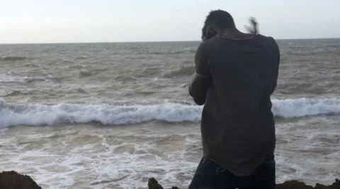 Frustrated guy shouting at the beach area 06 Video stock 67556648