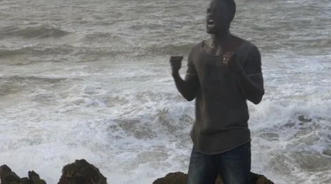 Frustrated guy shouting at the beach area 07 Stock Footage 67556663