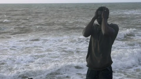 Frustrated guy shouting at the beach area 08 Video stock 67556676