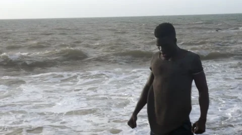 Frustrated guy shouting at the beach area 09 Stock Footage 67556822