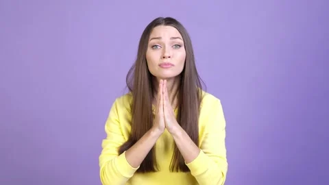 Frustrated lady desperate ask hands for help isolated shine color background Stock Footage 169997158