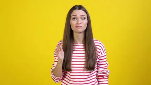 Frustrated lady not hear information isolated vivid color background Video stock 169855855
