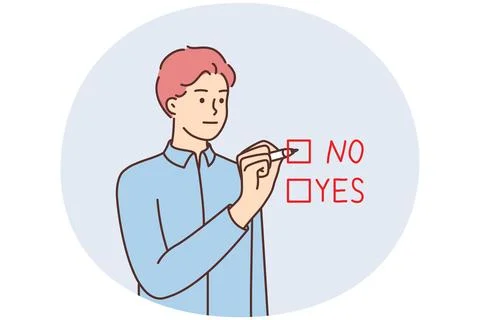 Frustrated man check box make choice Stock Illustration