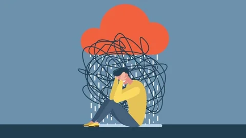 Frustrated man, guy with nervous problem feel anxiety and confusion of thoughts. Stock Footage 151905113