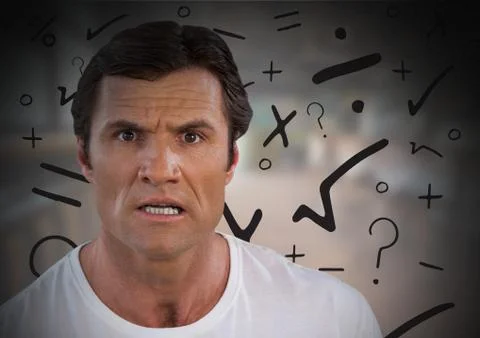 Frustrated man with math background Stock Photos