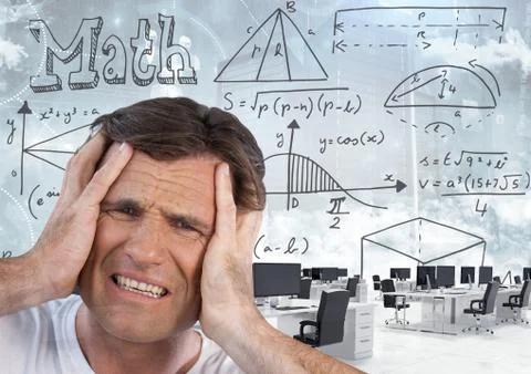 Frustrated man with math background Foto stock