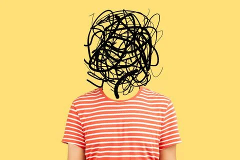 Frustrated man with nervous problem feel anxiety and confusion of thoughts. Foto stock