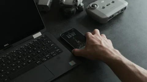 Frustrated man receives a notification while editing a video. Stock Footage 243424394