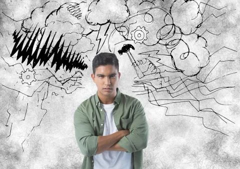 Frustrated man with storm in background Stock Photos