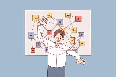 Frustrated man stressed with overwhelming tasks Stock Illustration