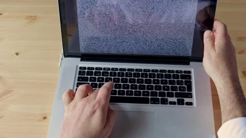 Frustrated Man Trying to Unlock Locked Laptop Computer Stock Footage 331925792