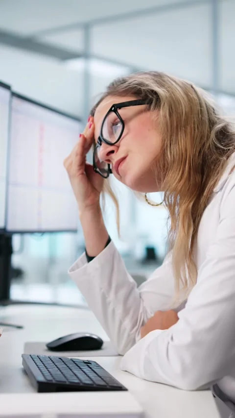 Frustrated Nurse Using Computer, Bored Woman Stock Footage 316448563