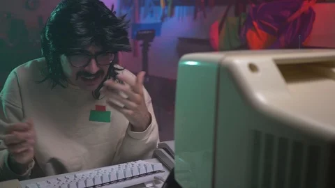 Frustrated By The Old Computer 80s 90s Style Stock Footage 113636066