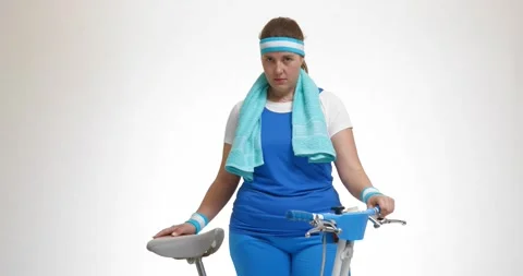 Frustrated overweight woman refusing to work out Stock Footage 326052793