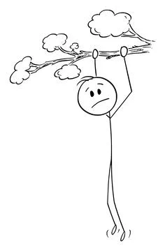 Frustrated Person Hanging on Tree, Vector Cartoon Stick Figure Illustration Stock Illustration