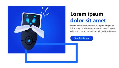 Frustrated robot cyborg with exclamation marks help support service FAQ problem Stock Illustration