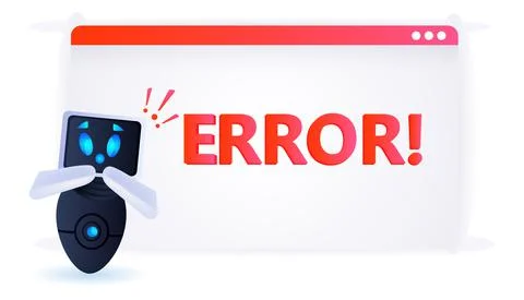 Frustrated robot with exclamation marks error artificial intelligence failures Stock Illustration